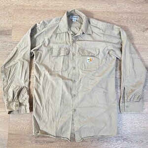 Carhartt FR Tan Button-Up Shirt Lightweight Twill Long Sleeve